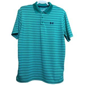 Men's Under Armour SS Green Striped Heatgear Polo Sz Md